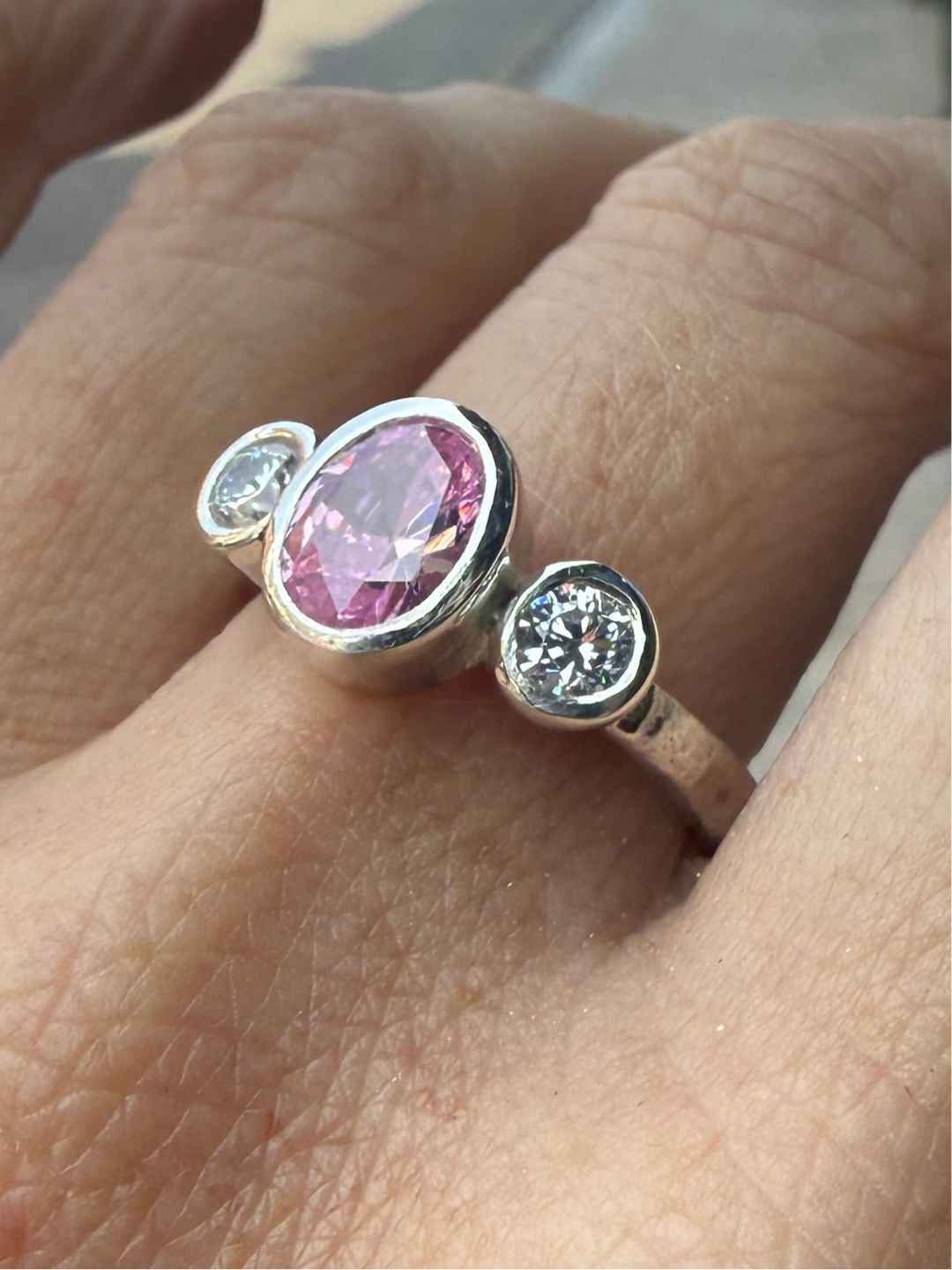 Oval Pink Topaz Trilogy Empire Ring