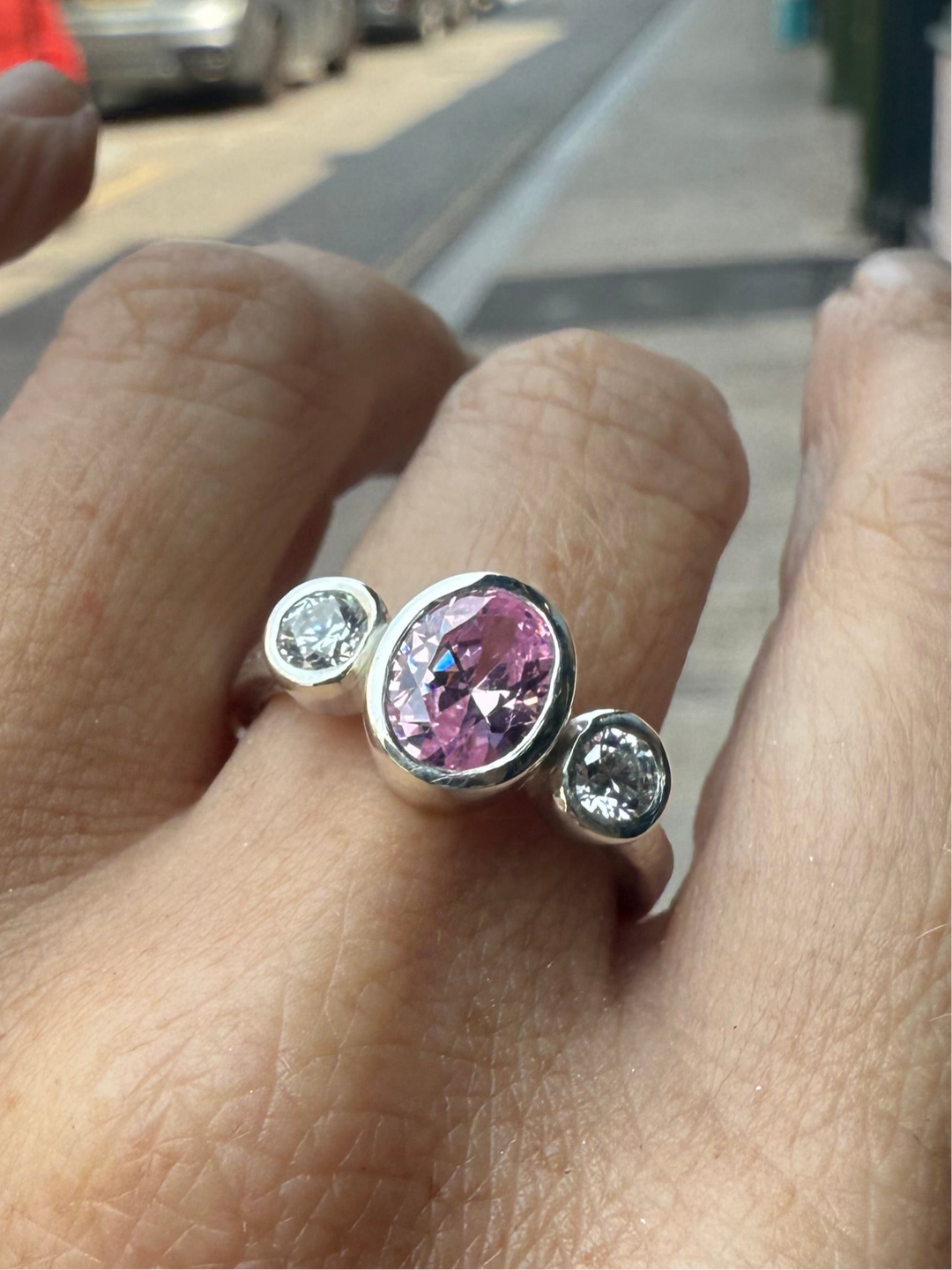 Oval Pink Topaz Trilogy Empire Ring