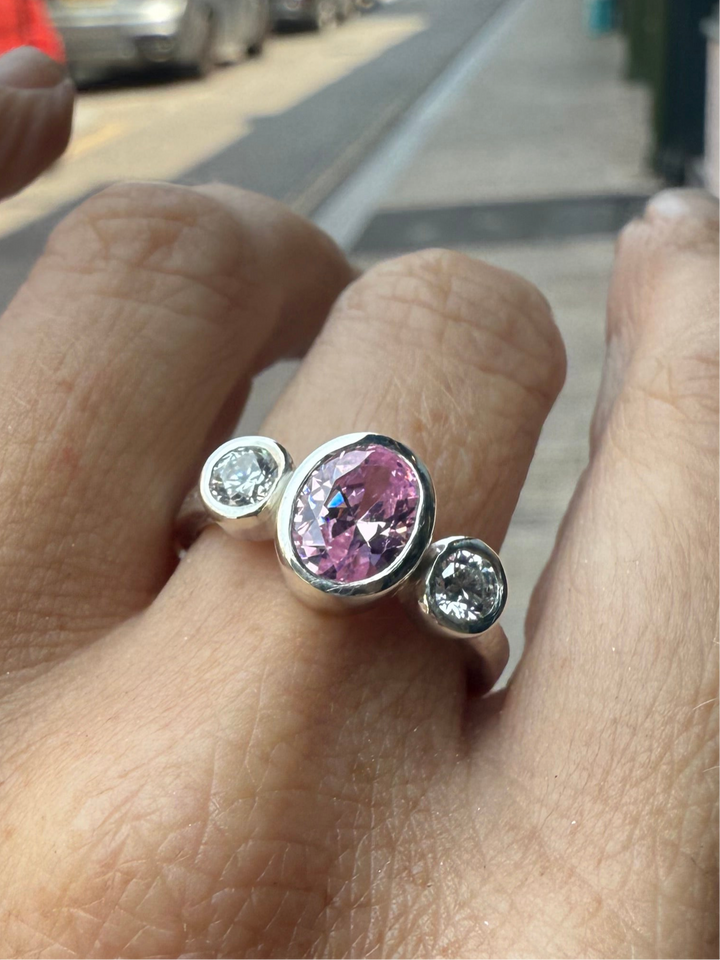Oval Pink Topaz Trilogy Empire Ring