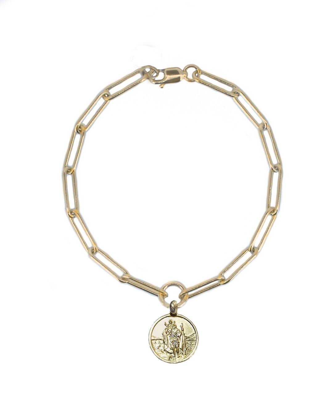 Gold St Christopher on Gold Trace Chain Bracelet