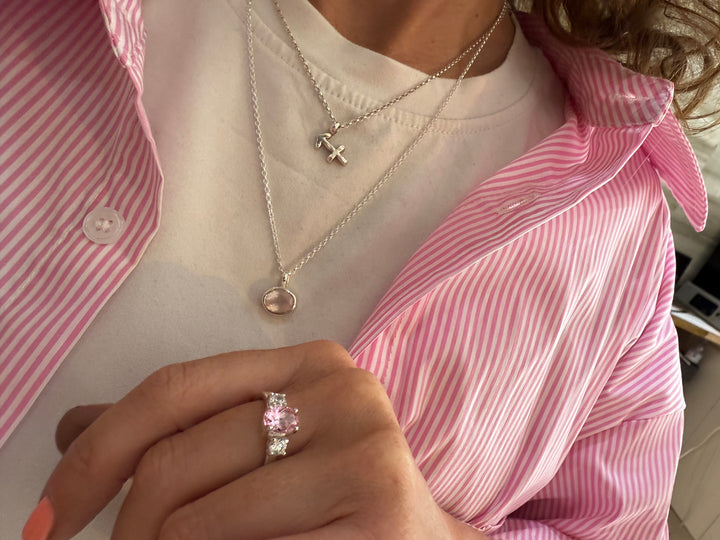 Princess Pink Topaz Trilogy Ring