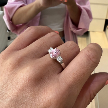 skinny wrists ring with a pink gemstone and cz accents