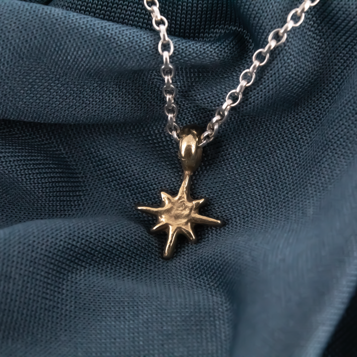 Gold North Star on Silver Necklace