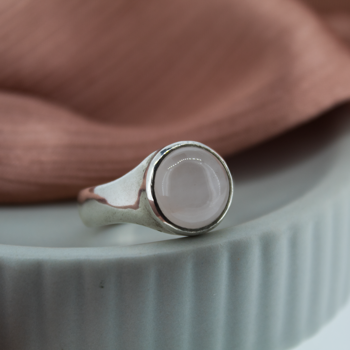Rose Quartz Moon Ring Signet