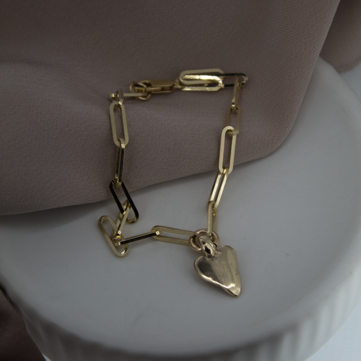Gold Heart on Gold Trace Chain Bracelet