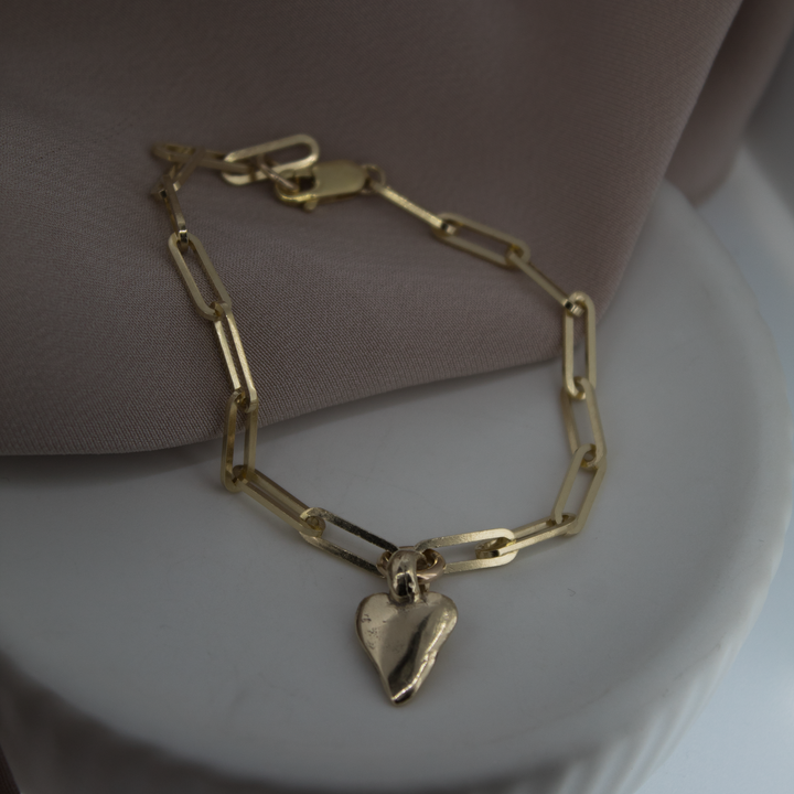 Gold Heart on Gold Trace Chain Bracelet