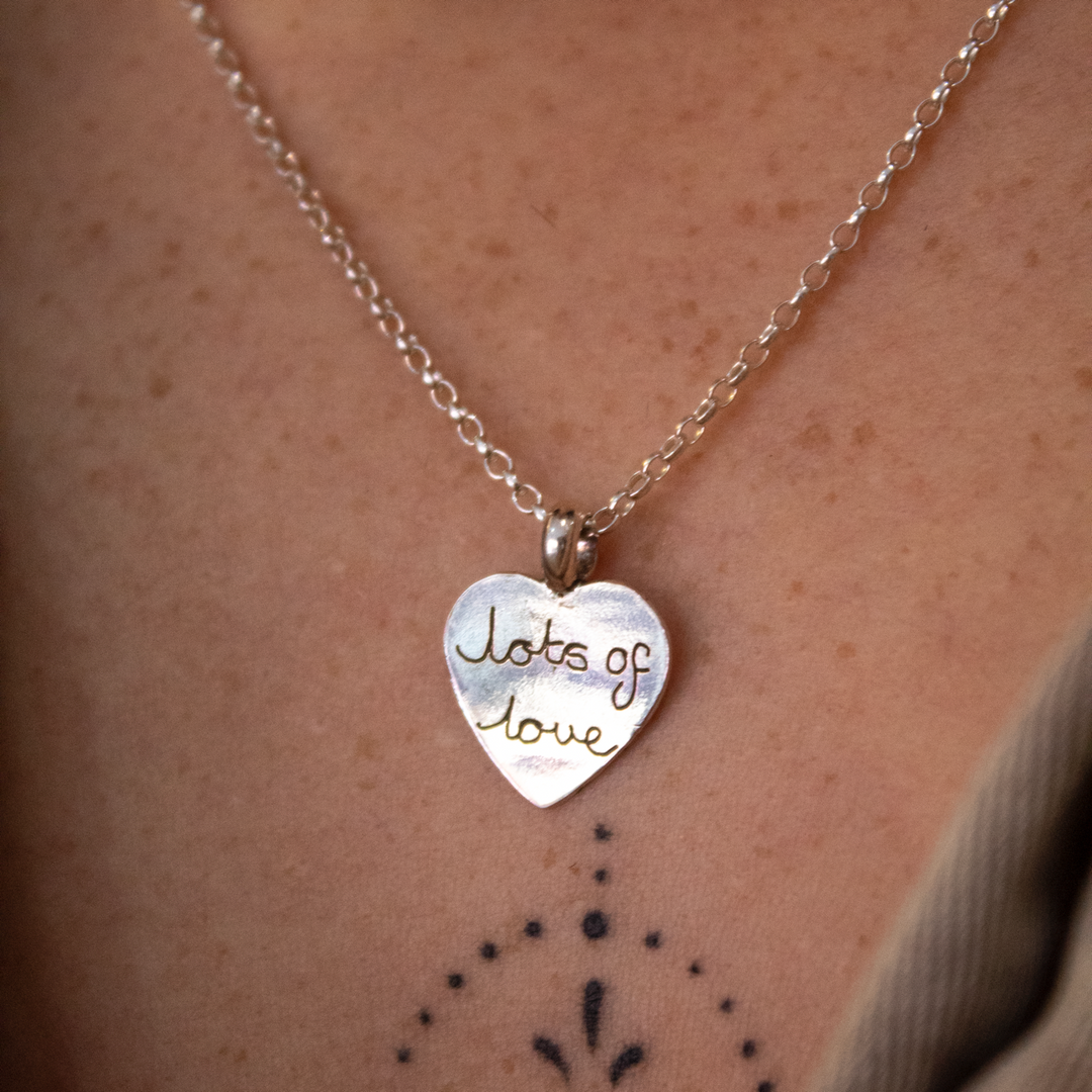 Handwriting, Finger Print, Handprint Heart Necklace