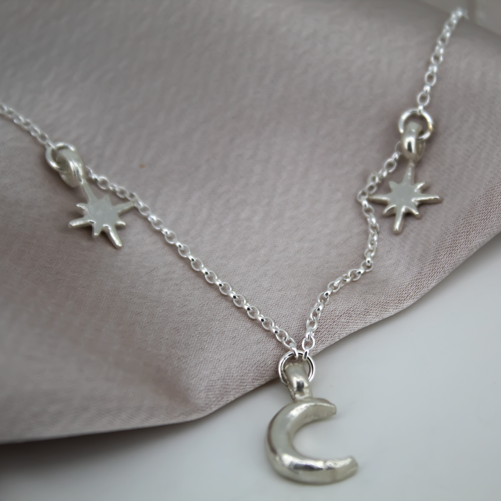 Crescent Moon with 2 North Star Charm Necklace