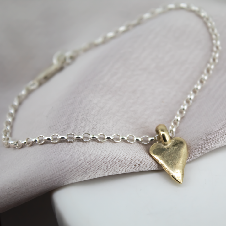 Gold Heart on Silver Bracelet
