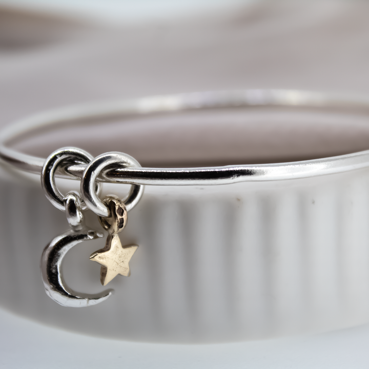 Silver Crescent Moon & Gold Star Bangle