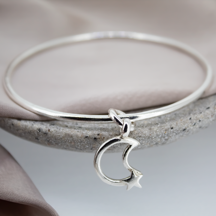 Moon and Back Charm Bangle