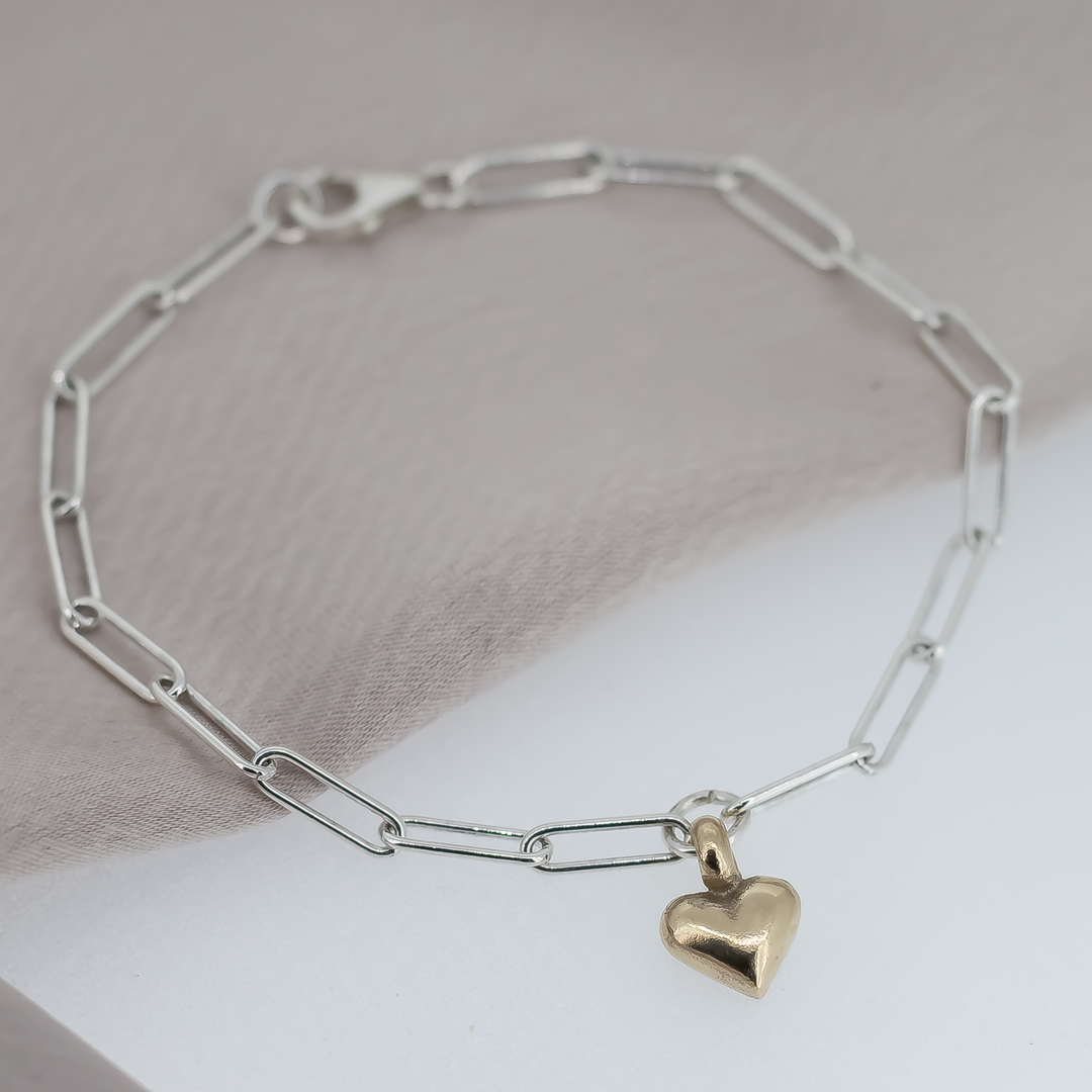 Gold Baby Heart on Silver Trace Chain Bracelet