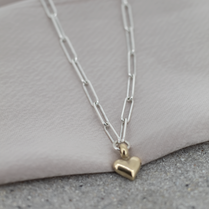 Gold Sweet Heart on Silver Trace Chain Necklace