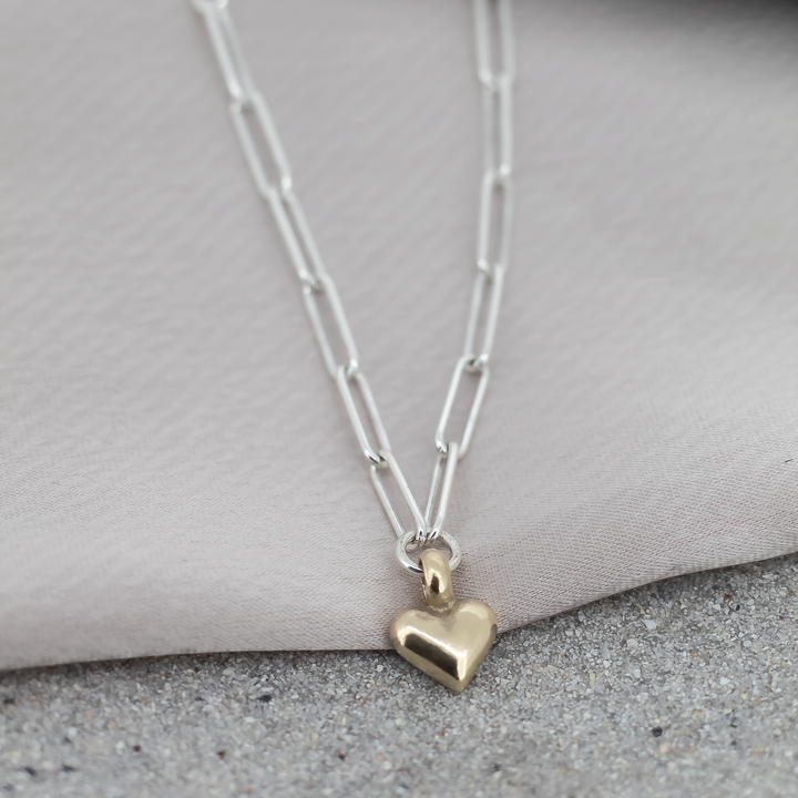 Gold Sweet Heart on Silver Trace Chain Necklace