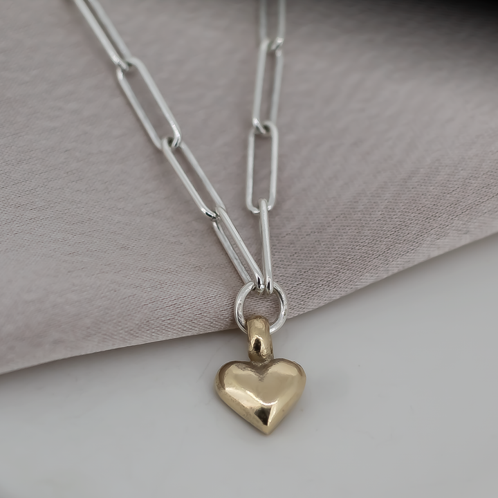 Gold Sweet Heart on Silver Trace Chain Necklace