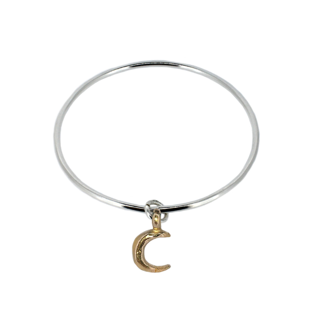 Gold Crescent Moon on Silver Bangle