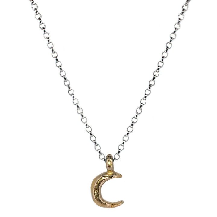 Gold Crescent Moon on Silver Necklace
