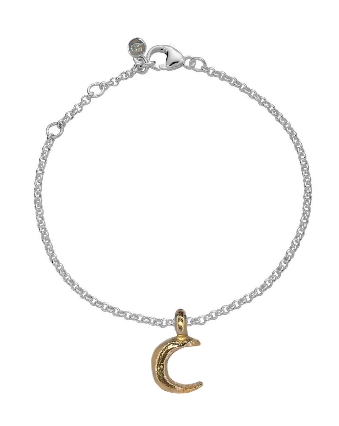 Gold Crescent Moon on Silver Bracelet