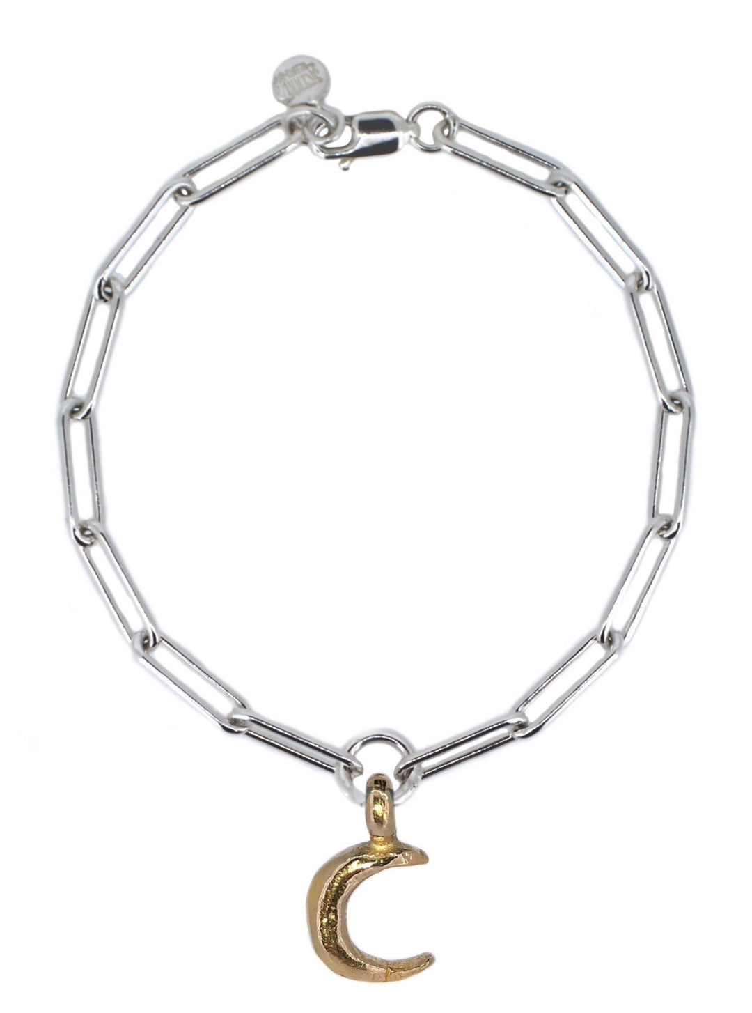 Gold Crescent Moon on Silver Trace Chain Bracelet