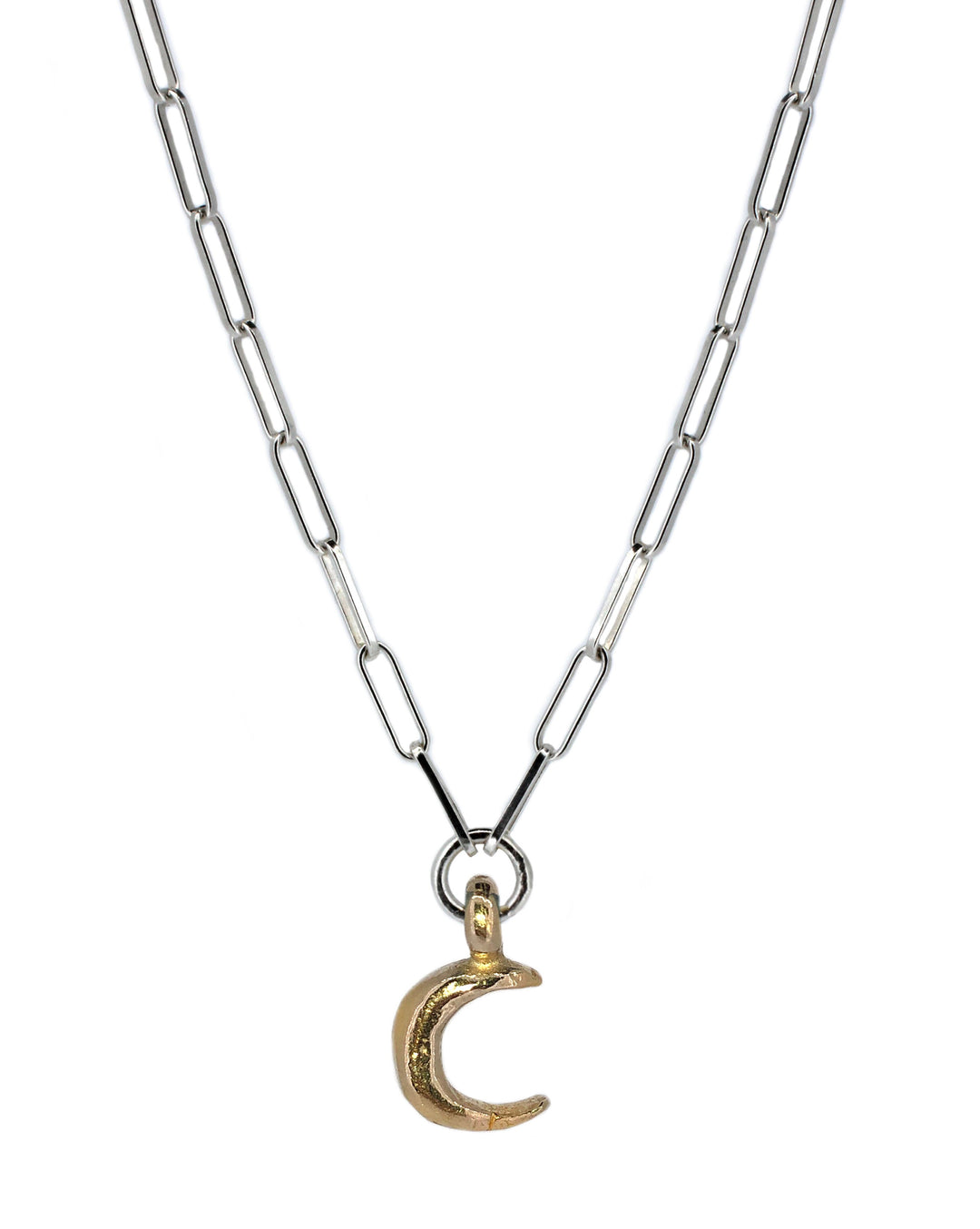 Gold Crescent Moon on Silver Trace chain