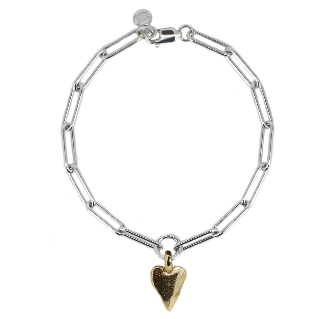 Gold Heart on Silver Trace Chain Bracelet
