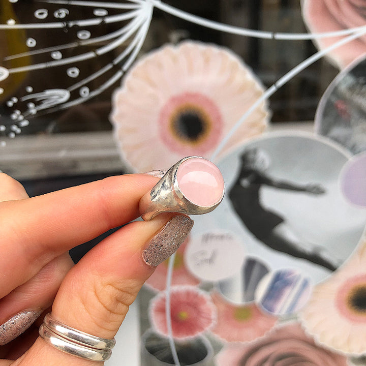 Rose Quartz Moon Ring Signet