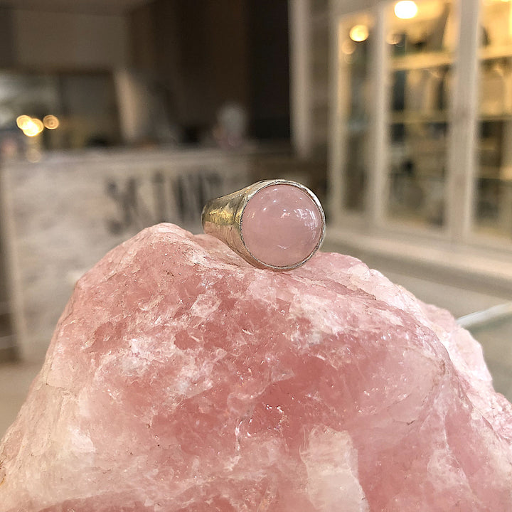 Rose Quartz Moon Ring Signet