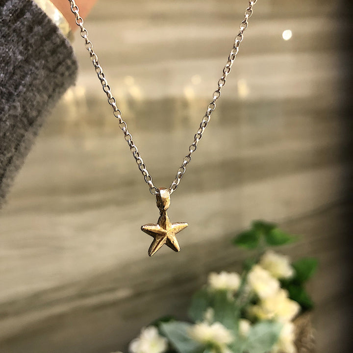 Gold Starfish on Silver Necklace