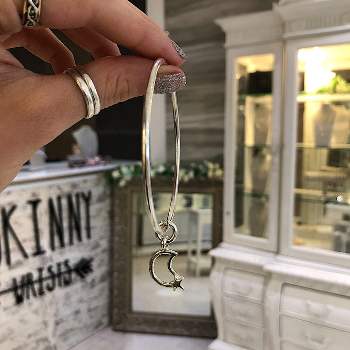 Moon and Back Charm Bangle