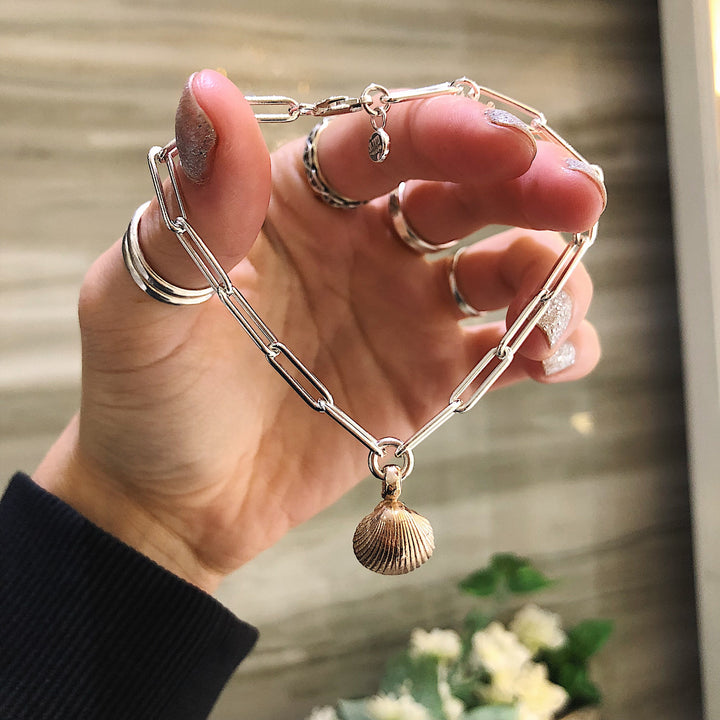 Gold Shell on Silver Trace Chain Bracelet