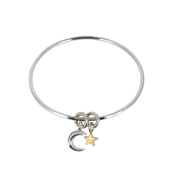 Silver Crescent Moon & Gold Star Bangle