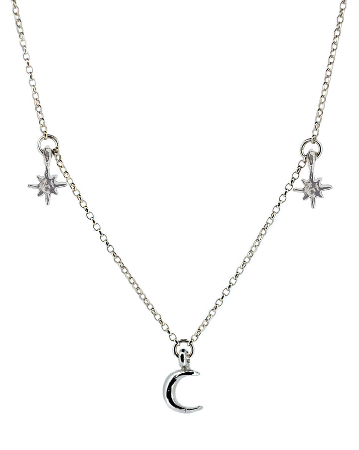 Crescent Moon with 2 North Star Charm Necklace