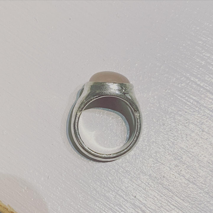 Rose Quartz Moon Ring Signet