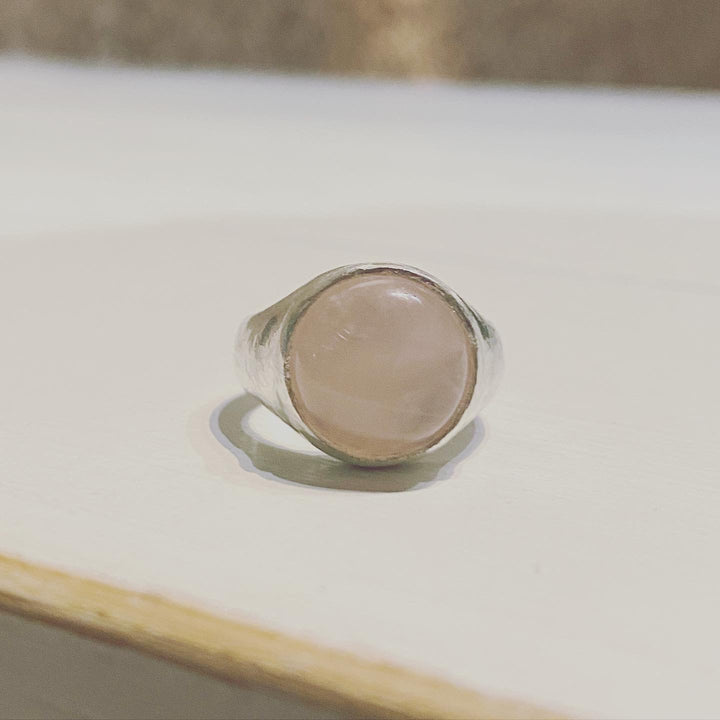Rose Quartz Moon Ring Signet