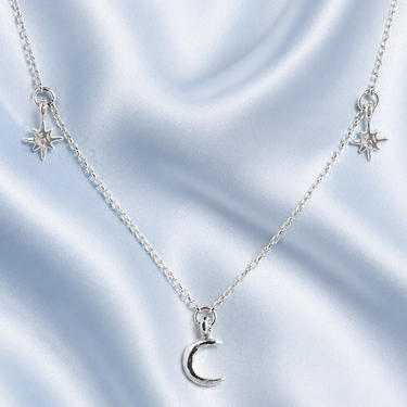 Crescent Moon with 2 North Star Charm Necklace