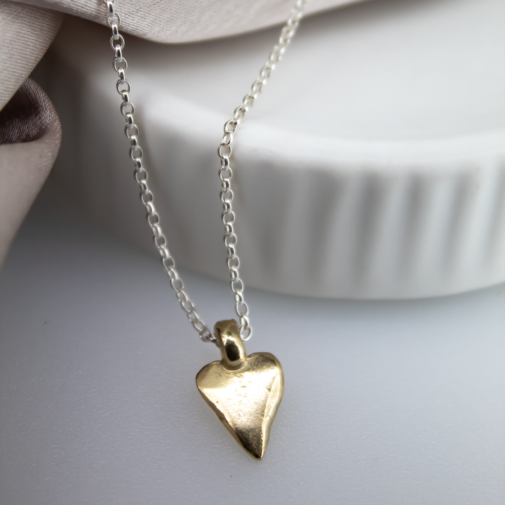 Gold Heart on Silver Chain