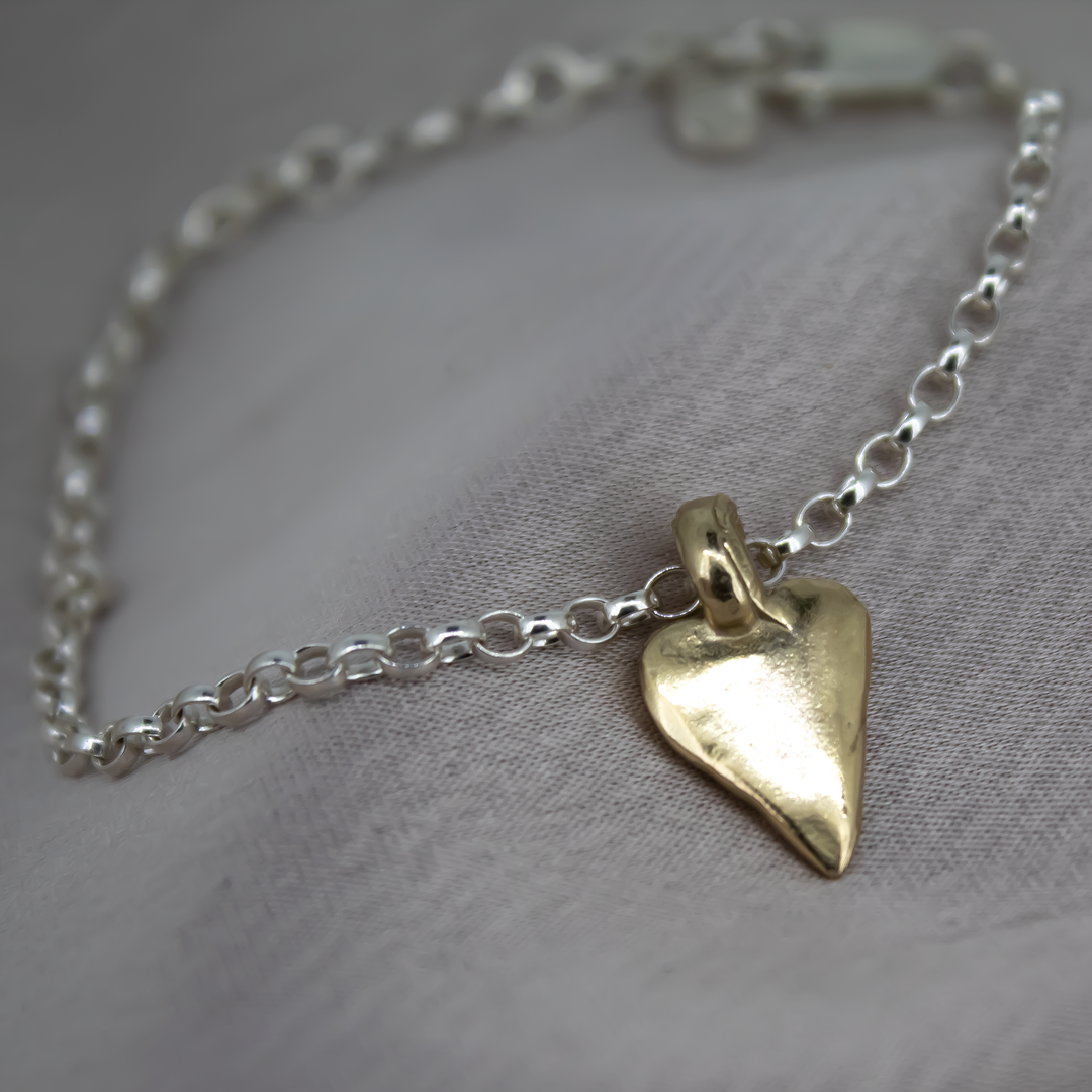 Gold Heart on Silver Bracelet