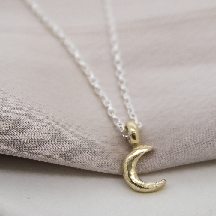 Gold Crescent Moon on Silver Necklace