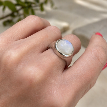 Moonstone Moon Signet Ring