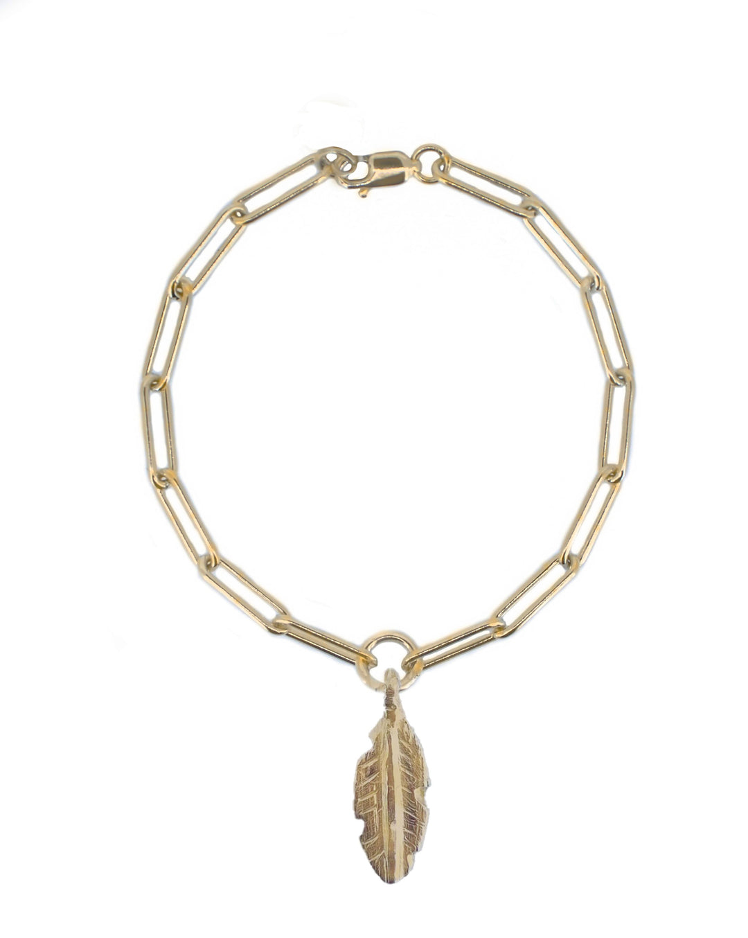 Gold Feather on Gold Trace Chain Bracelet