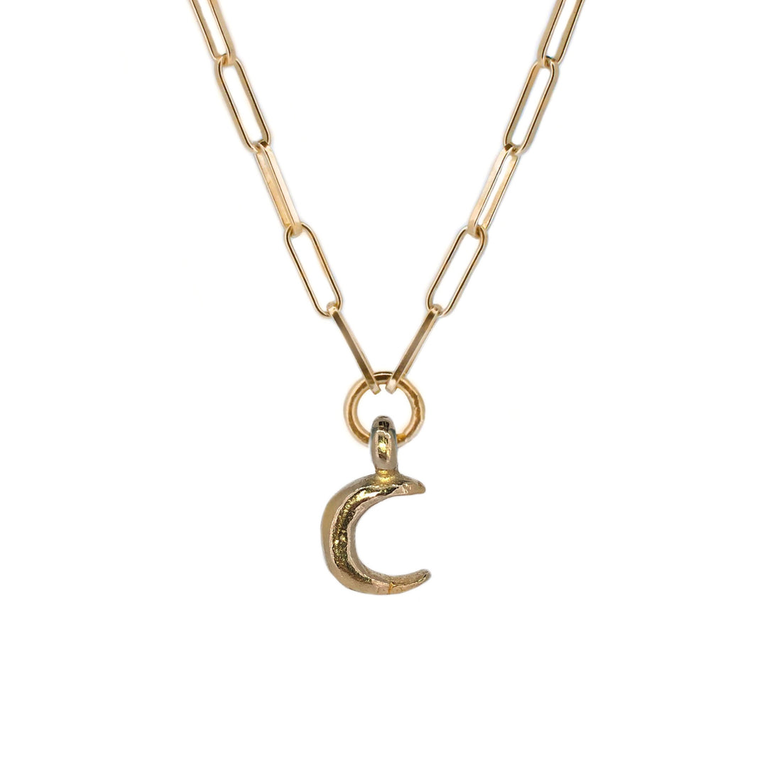 Gold Crescent Moon on Gold Trace Chain Necklace