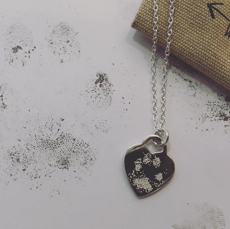 Silver Paw Print Heart Necklace