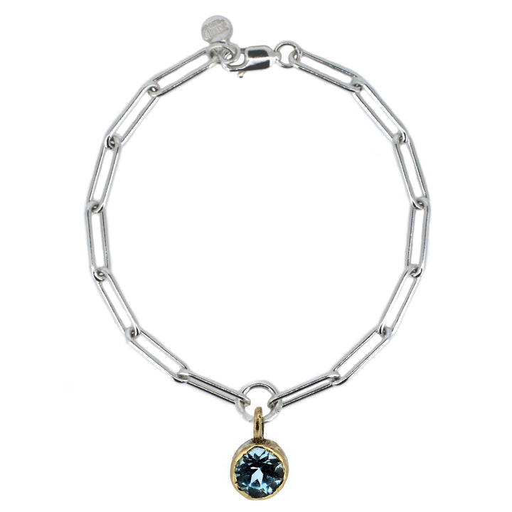 Aquamarine in Gold with Silver Trace Chain Bracelet