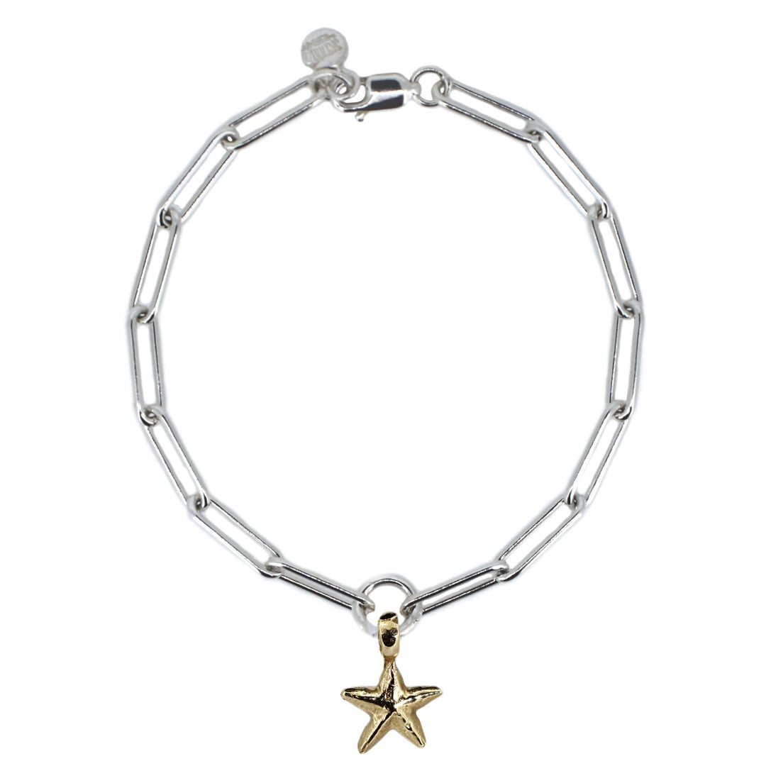 Gold Starfish on Silver Trace Chain Bracelet