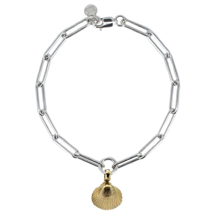 Gold Shell on Silver Trace Chain Bracelet