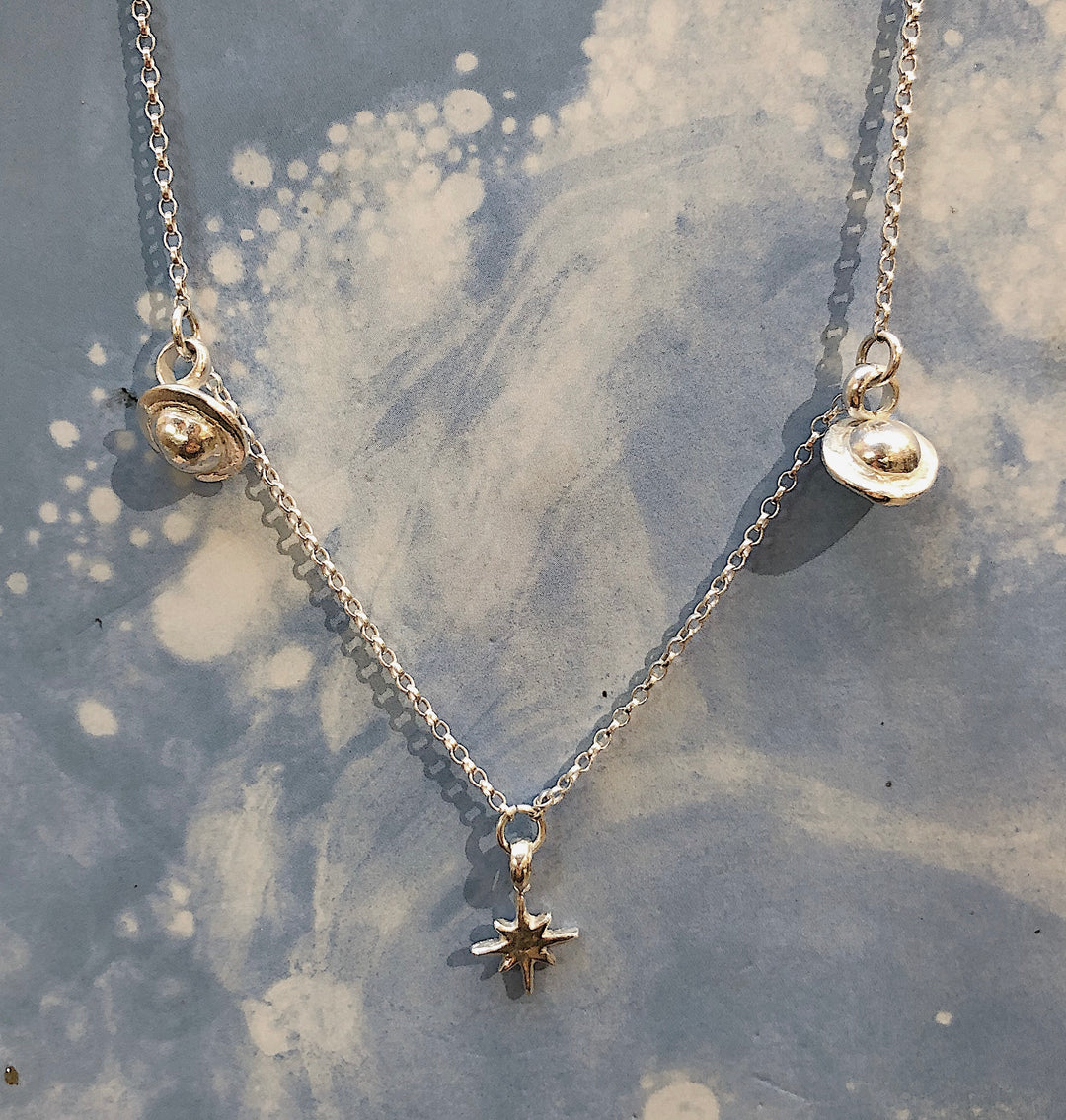 North Star with 2 Saturn Charm Necklace