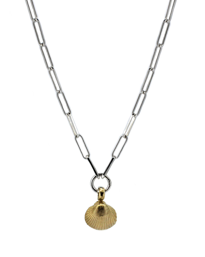 Gold shell on Silver trace chain necklace