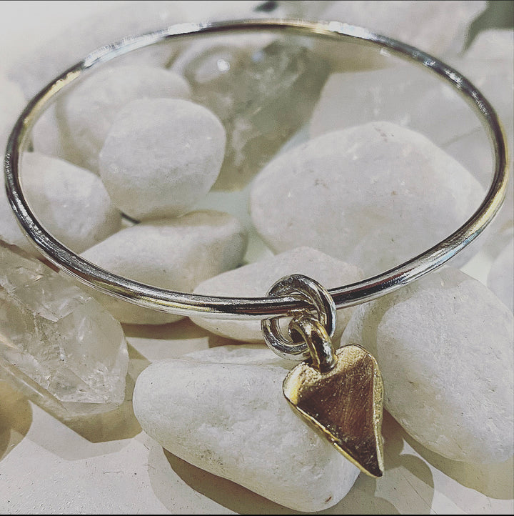 Gold Heart on Silver Bangle